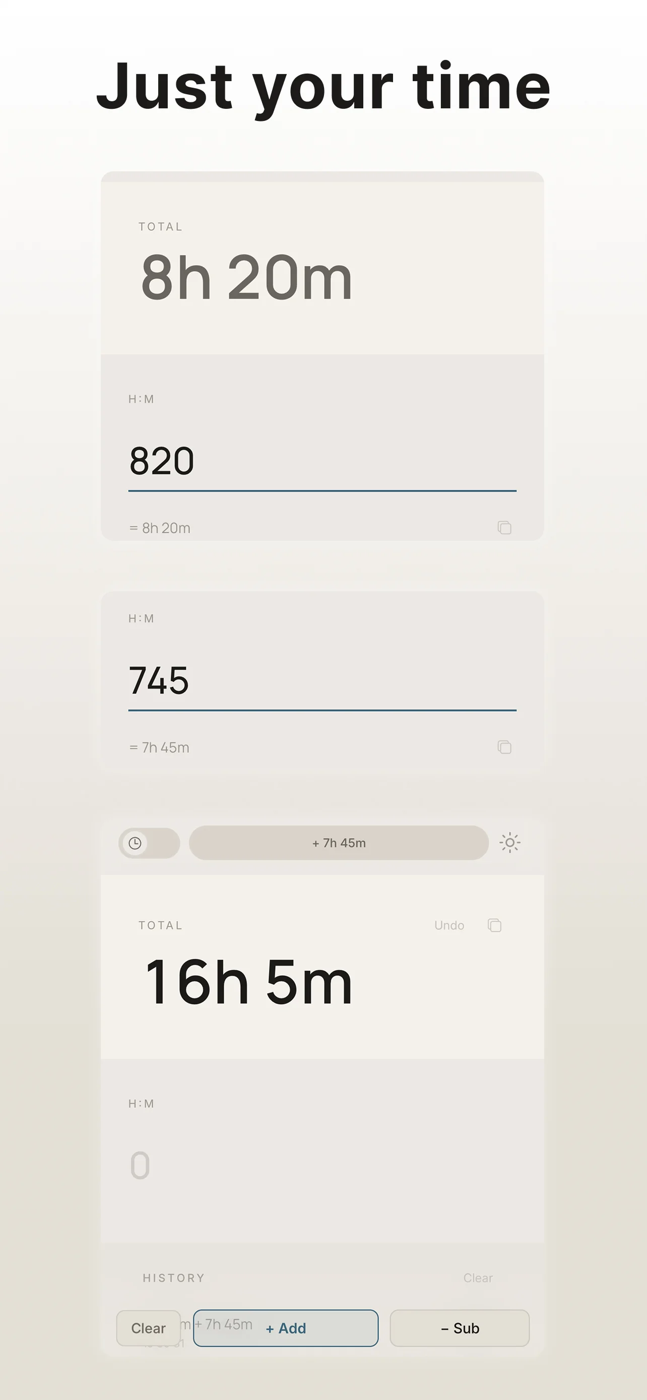 Tasu time entries — add multiple time values